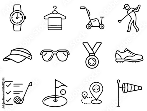 Golf Outline Line Icons Set 2 – Clean & Professional Outline Icons for Golf Gear, Courses & Tournaments