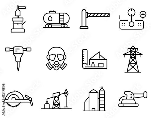 Industry Outline Line Icons Set 1 – Clean & Precise Outline Icons for Manufacturing, Factories & Industrial Equipment
