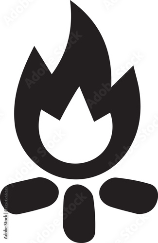 campfire silhouette, fire pit vector, flames outline, outdoor fire icon, bonfire illustration, night fire clipart, glowing fire sketch, camp flame art, wilderness fire symbol, logs and flame vector, c