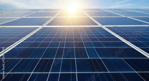 Solar panels reflecting sunlight in a clean energy installation