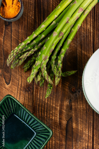 Bunches of fresh green asparagus.
