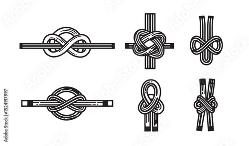 Illustrated set of rope knots in vector format simple black and white designs nautical marine knotting concepts