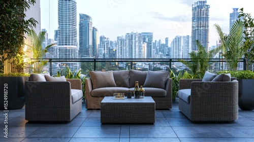 Serene Cityscape Balcony, Luxury Apartment Evening View