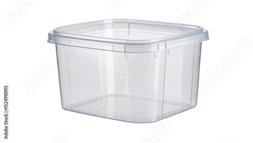 Empty clear plastic food container isolated on white background