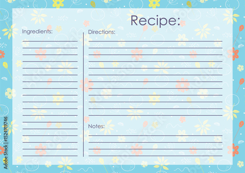 Recipe card template spring decor blank. Cartoon recipe card template illustration. Easter cuisine
