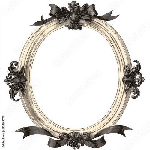 Oval Frame with Bow and Scroll Details, vintage frame, ornate frame