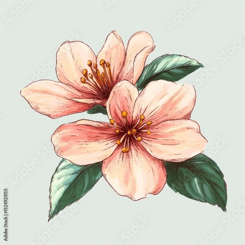 Pastel Peach Blossom Floral Illustration, Botanical Art, Flower Painting Floral Design, Peach Blossom