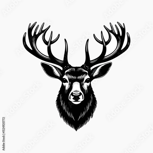 Deer animal black and white 3d silhouette illustration.