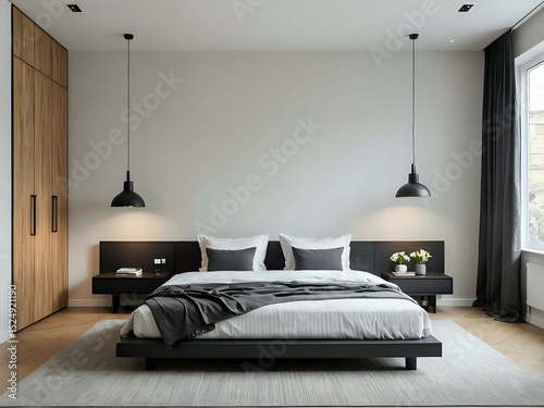 Modern Minimalist Bedroom Design  Sophisticated Black and Wood Interior