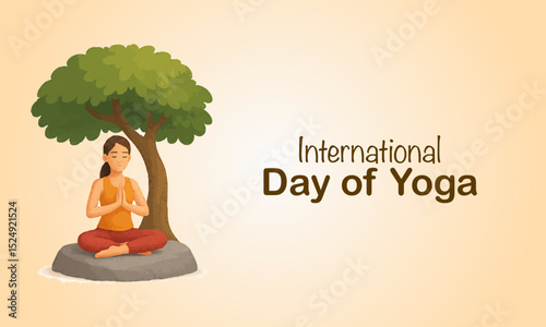 International Day of Yoga Flat Vector Illustration, Outdoor Yoga with Sunrise and Nature