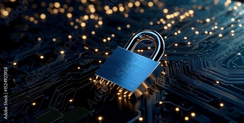 Digital Padlock on a Circuit Board With Glowing Sparks During Nighttime.