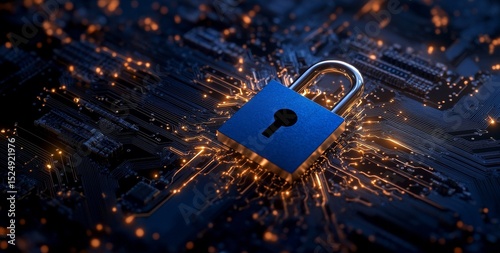 Digital Padlock on a Circuit Board With Glowing Sparks During Nighttime