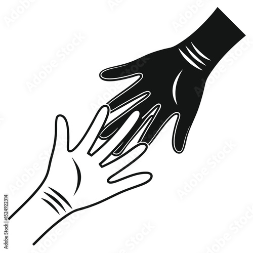 Black and white hands reaching together unity