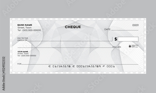 Vector Check Design, guilloche pattern, dashed line border, colorful 