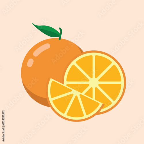 Orange tropical fruit, vitamin C healthy food. Flat vector illustration.