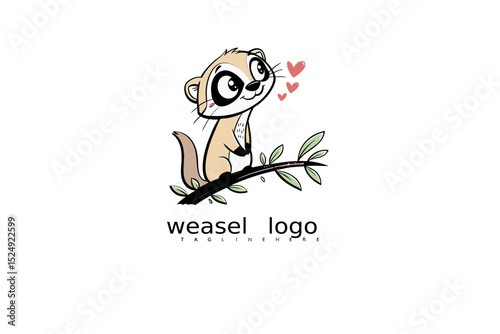 Soft Pastel Weasel Cartoon Vector Logo – Hand-Drawn Cute Mascot Illustration with Big Eyes for Pet Shops, Kid’s Clothing Lines, Eco Labels, or Wildlife-Themed Branding Concepts.

