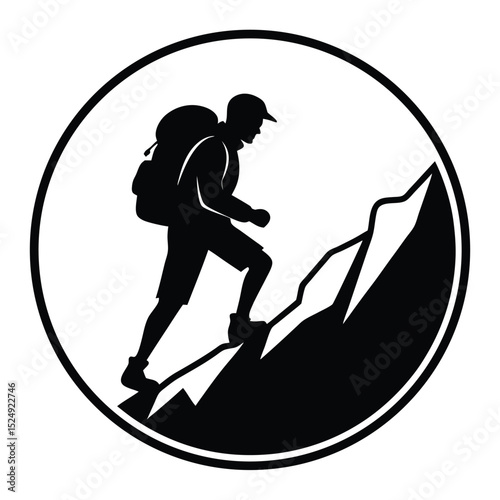 Climber ascending mountain peak silhouette