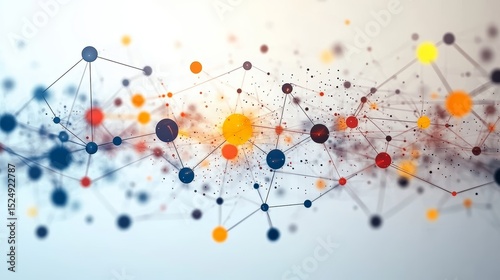 Abstract Colorful Network with Connecting Dots and Lines in 3D Space