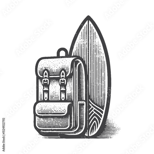 Vintage Hand-Drawn Surfing Board Illustration, Coastal Object Engraved Style Vector for T-Shirts and Beach Lifestyle Design