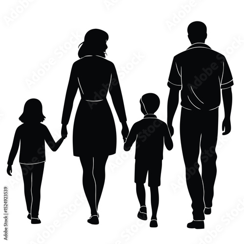 Family silhouette walking away holding hands