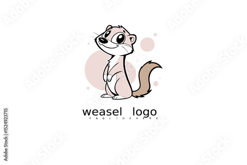 Adorable Cartoon Weasel Character Logo in Pastel Colors – Hand-Drawn Big-Eyed Animal Mascot for Eco Packaging, Children’s Clothing, Pet Supplies, or Nature Vector Logo Use.

