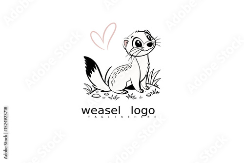 Whimsical Hand-Drawn Weasel Mascot in Pastels – Cute Cartoon Logo Design with Big Eyes, Ideal for Kids Brands, Nature Products, Wildlife Packaging, or Pet Store Vector Art.

