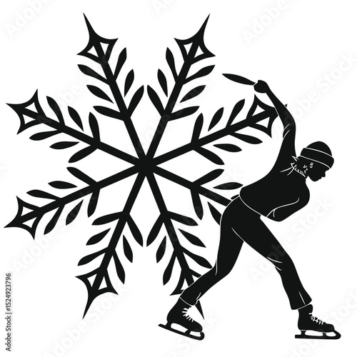 Ice skater silhouette breaking giant snowflake