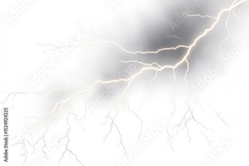 White Lightning Bolt on Grey Background, digital art, electricity, storm