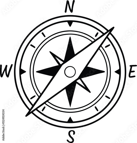 This vector compass rose icon guides your travel and adventure with its classic black and white navigation symbol
