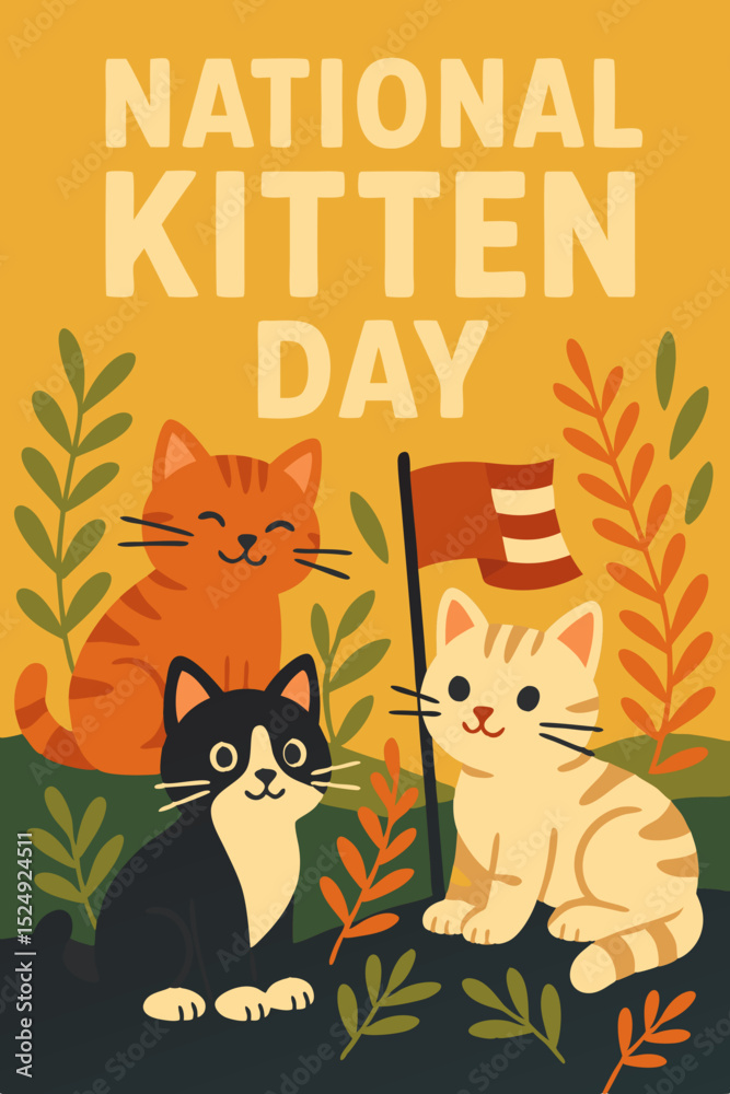 Naklejka premium National Kitten Day celebration, featuring cute cat illustration