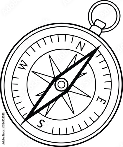 Vector compass icon for travel and navigation showing north, east, west, and south directions