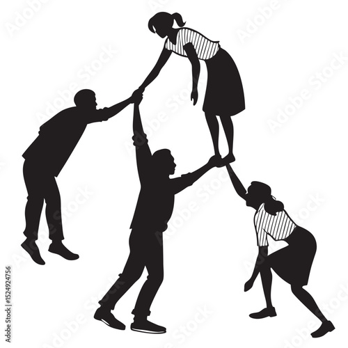 Teamwork collaboration support helping hands silhouette