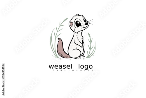 Adorable Pastel Cartoon Weasel Vector Logo – Hand-Drawn Animal Mascot with Big Eyes for Kid’s Clothing Lines, Pet Businesses, or Nature-Focused Brand Identity Uses.

