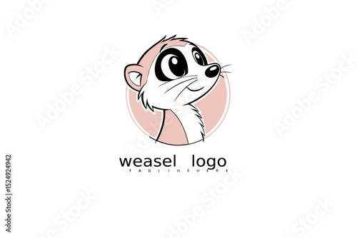 Lovely Weasel Mascot in Soft Pastels – Hand-Drawn Cartoon Logo Design Featuring Big Eyes for Nature Brands, Children’s Merchandise, or Pet-Themed Vector Logo Illustration.

