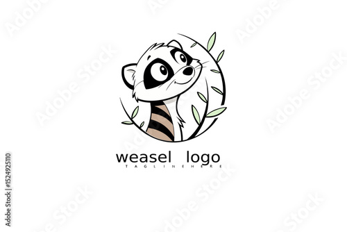 Soft Pastel Weasel Logo Design – Hand-Drawn Big-Eyed Animal Mascot Illustration for Children’s Clothing, Eco Packaging, Pet Stores, or Whimsical Nature Vector Branding.

