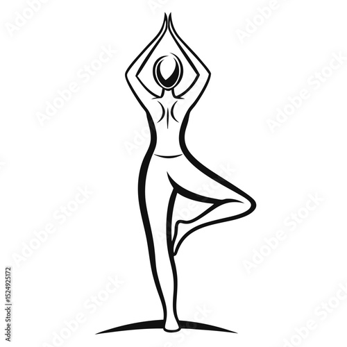Woman practicing yoga tree pose silhouette