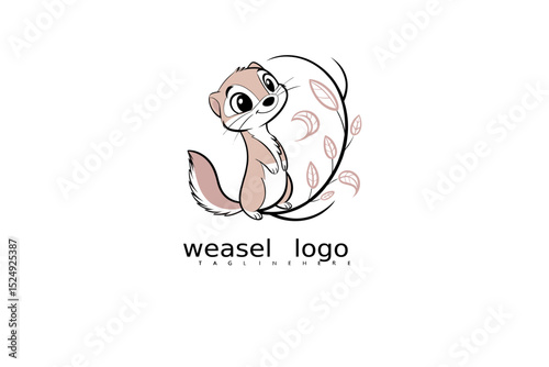 Sweet Cartoon Weasel in Soft Pastels – Hand-Drawn Animal Logo Design with Big Eyes, Perfect for Children’s Products, Pet Shops, and Nature-Friendly Branding Vector Use.

