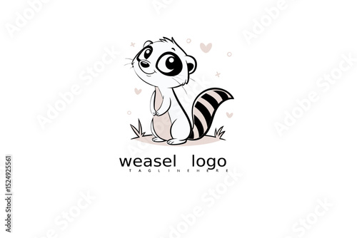 Soft Pastel Hand-Drawn Cartoon Weasel Logo – Adorable Big-Eyed Animal Mascot for Kids’ Merchandise, Wildlife Brands, Pet Boutiques, or Nature-Friendly Vector Logo Designs.


