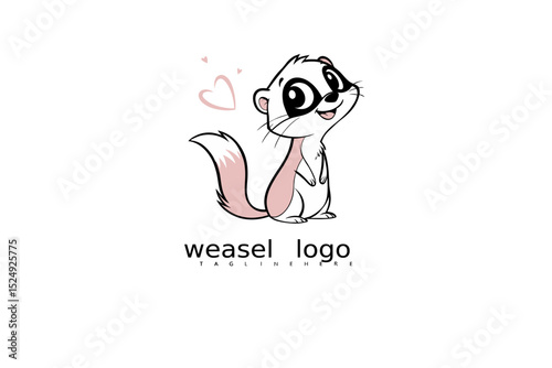 Hand-Drawn Cartoon Weasel Mascot with Big Eyes – Cute Pastel Style Animal Logo Illustration for Kids Brands, Wildlife Logos, Pet Businesses, or Organic Packaging Vector Use.

