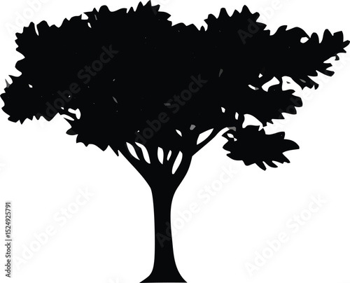 A vibrant vector tree silhouette illustrates the essence of nature with its delicate leaves, intricate branches, and artistic design, perfect for any season