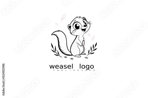 Pastel Cartoon Weasel Logo – Adorable Big-Eyed Animal Mascot in Hand-Drawn Style for Kids Clothing, Pet Brands, Wildlife Products, or Eco Logos in Vector Illustration Format.

