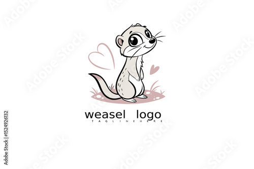 Hand-Drawn Cute Weasel Mascot Logo with Pastel Colors – Big-Eyed Cartoon Animal Design for Kid-Focused Brands, Pet Shops, Nature Merchandise, or Wildlife Vector Logo Concepts.

