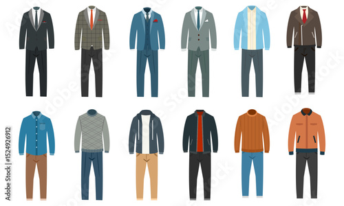 A set of vector men clothes elements suitable for decoration and presentations.