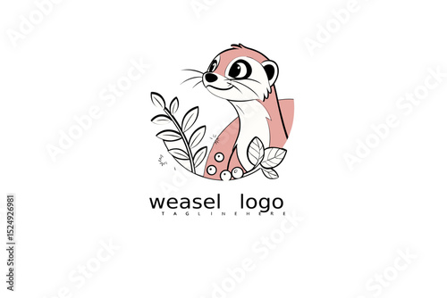 Whimsical Cartoon Weasel Mascot Logo Design – Cute Hand-Drawn Animal Character with Big Eyes and Pastel Hues for Nature Brands, Pet Shops, or Kids Products Vector Illustration.

