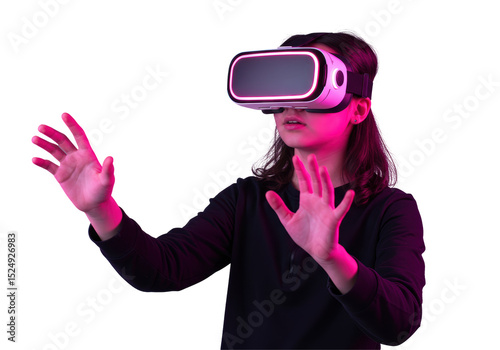 Isolated Young Woman Experiencing Virtual Reality with VR Headset