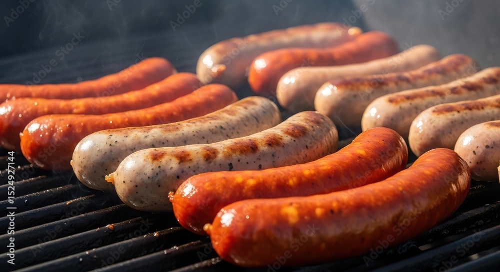 Fototapeta premium Grilled Sausages on a Barbecue