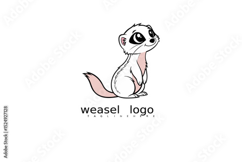 Hand-Drawn Pastel Cartoon Weasel Logo – Adorable Animal Mascot Illustration with Big Eyes, Ideal for Pet Stores, Eco Branding, Kids Clothing, or Nature-Inspired Vector Logo Use.

