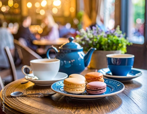 カフェでマカロンを食べる