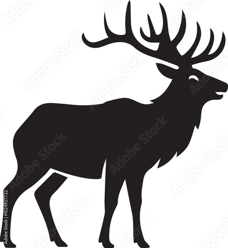 deer outline vector, stag silhouette art, woodland animal icon, antlers shape graphic, forest deer illustration, buck silhouette design, nature wildlife silhouette, elk profile vector
