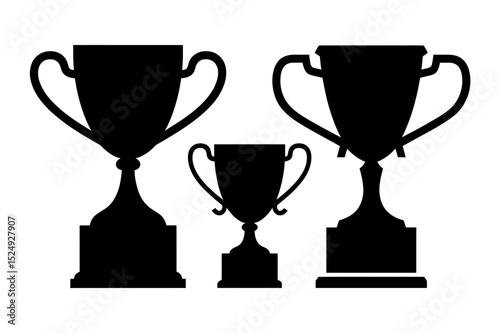 Silhouette illustration of three trophy cups set